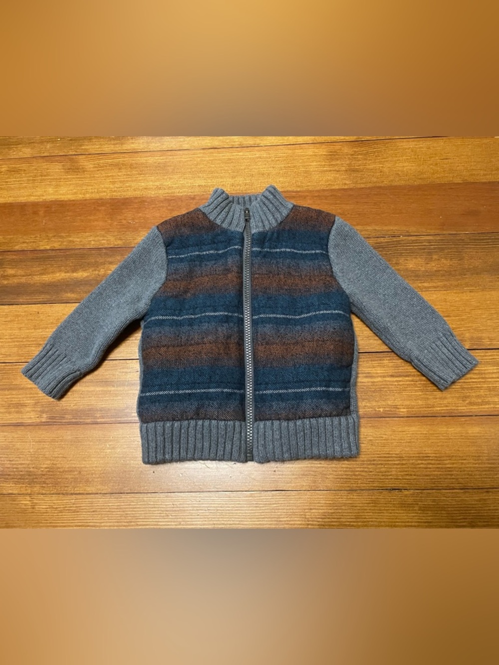 Cat & Jack Gray Zip Up Fleece Lined Jacket with Blue & Brown Stripes Size 18 Mon